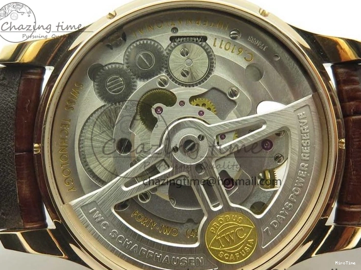 MIROTIME 0223 Portuguese Tourbillon IW504602 RG ZF Best Edition White Dial on Brown Leather Strap Stretchable 7178